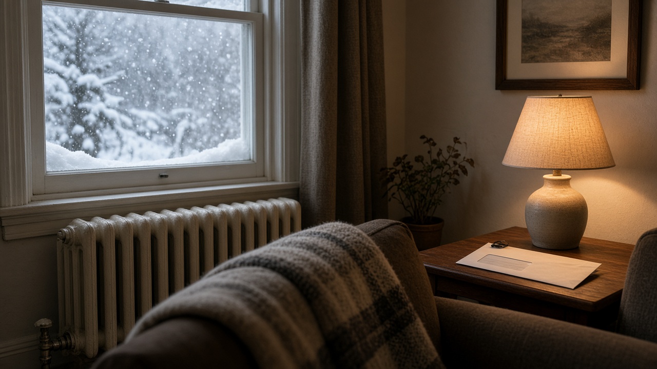 Winter home interior with a utility bill